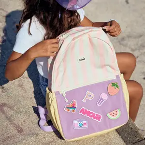 BEBEL Sac à dos maternelle Rose rayé pas cher