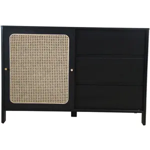 Concept Usine BALI - Buffet en bois noir et cannage pas cher