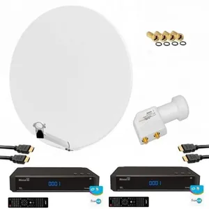 OEM HDME KIT PARABOLE SATELLITE FIBRE BLANCHE 85CM + LNB TWIN + 2X RÉCEPTEURS TV FRANSAT AVEC CARTE pas cher