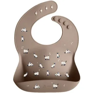 Zakuw Bavoir en silicone Minouche taupe pas cher