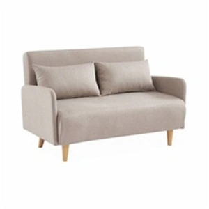 SWEEEK Canapé convertible en tissu - Panam - 2 places scandinave pieds bois clair beige banquette dossier inclinable pas cher