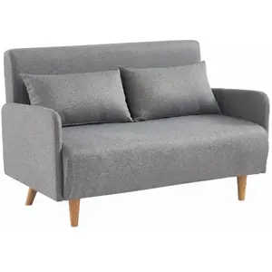 SWEEEK Canapé convertible en tissu - Panam - 2 places scandinave. pieds bois clair. gris clair. banquette. dossier inclinable pas cher