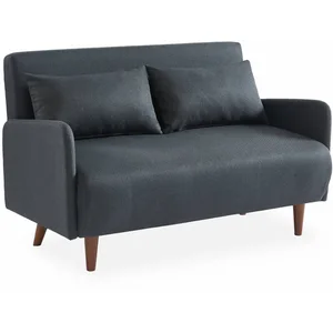 SWEEEK Canapé convertible en tissu - Panam - 2 places scandinave pieds bois foncé gris foncé banquette dossier inclinable pas cher