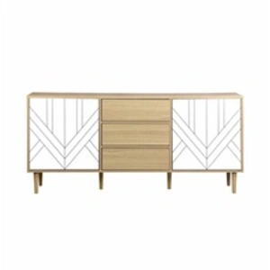 Comparateur de prix : SWEEEK Buffet de rangement décor bois et blanc - Mika - 2 niveaux. 2 portes. 3 tiroirs. L 160 x l 40 x H 74cm