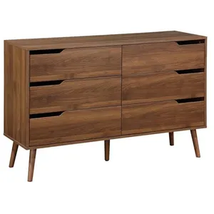 Comparateur de prix : SWEEEK Commode décor bois de noyer. 6 tiroirs. pieds en pin massif