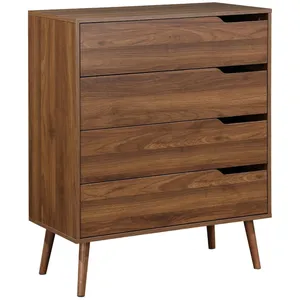 Comparateur de prix : SWEEEK Commode décor bois de noyer. 4 tiroirs. pieds en pin massif