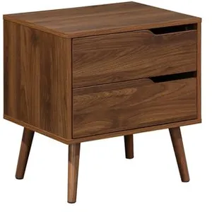 SWEEEK Table de chevet décor bois teinté noyer. 2 tiroirs. pieds en pin massif pas cher
