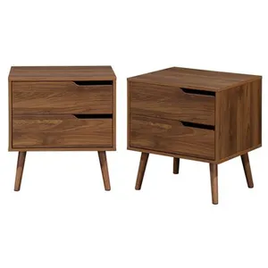 SWEEEK Lot de 2 tables de chevet décor bois teinté noyer. 2 tiroirs. pieds en pin massif pas cher