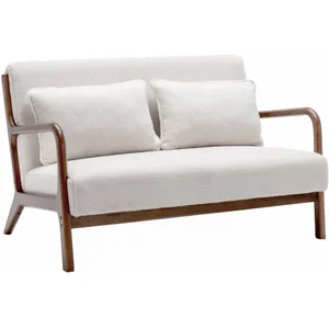 SWEEEK Banquette bouclettes pieds bois d'hévéa teinté