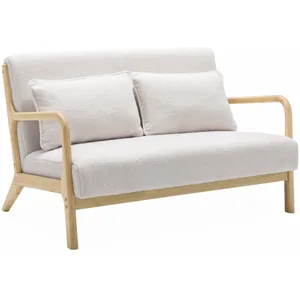 Comparateur de prix : SWEEEK Banquette 2 places scandinave en bois et tissu bouclette. Lorens. L 124 x P 83 x H 77cm