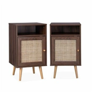 SWEEEK 2 tables de chevet cannage couleur bois foncé pas cher