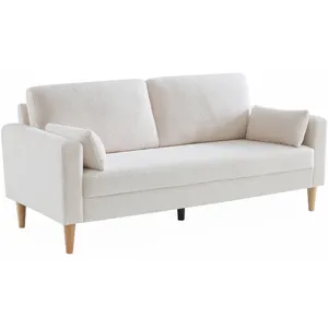 SWEEEK Canapé à bouclettes blanches - bjorn - canapé 3 places fixe droit pieds bois. Style scandinave pas cher