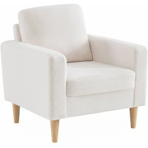 Comparateur de prix : SWEEEK Fauteuil à bouclettes blanc cassé scandinave - Bjorn - Canapé 1 place fixe droit pieds bois