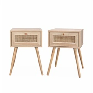 Alice's Home Lot de 2 tables de chevet effet bois & cannage avec 1 tiroir - Bohème pas cher
