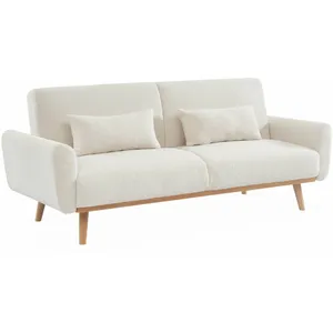 SWEEEK Canapé convertible à bouclettes blanches- Oskar - 2 - 3 places scandinave droit avec pieds bois pas cher
