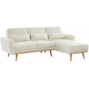SWEEEK Canapé d'angle convertible réversible 3 places. tissu bouclettes blanches. pieds bois pas cher