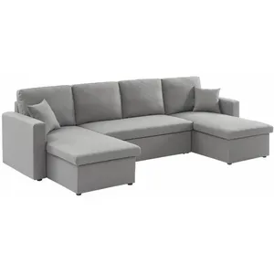 SWEEEK Canapé panoramique convertible en tissu gris clair pas cher