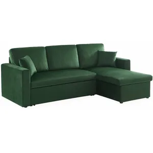 SWEEEK Canapé d'angle convertible 3 places en velours vert anglais