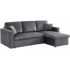SWEEEK Canapé d'angle convertible 3 places en velours gris foncé pas cher