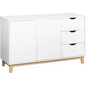 SWEEEK Buffet de rangement blanc. pieds bois - Floki - avec 3 tiroirs. buffet 2 portes. 120x39.5x75 cm pas cher