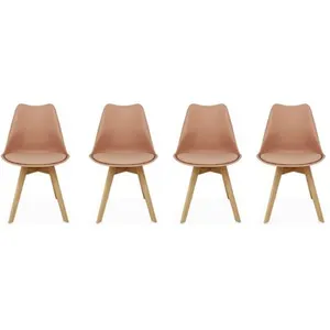 SWEEEK Lot de 4 chaises scandinaves pieds bois de hêtre chaises 1 place vieux rose