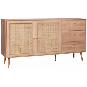 SWEEEK Buffet de rangement naturel en cannage 2 portes 3 tiroirs L150 x l39 x H79cm - Bohème pas cher