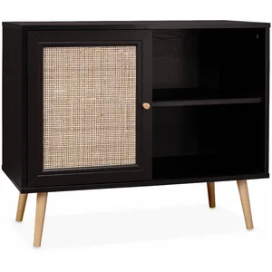 SWEEEK Meuble de rangement en cannage noir