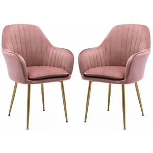 SWEEEK Lot de 2 fauteuils en velours vieux rose et pieds en métal doré. Shella L 58 x P 58 x H 85cm