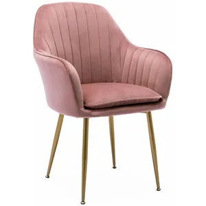 Comparateur de prix : SWEEEK Fauteuil en velours vieux rose et pieds en métal doré. Shella l 58 x p 58 x h 85