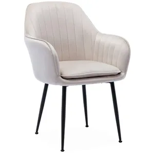 Comparateur de prix : SWEEEK Fauteuil en velours blanc cassé et pieds en métal noir mat. Shella L 58 x P 58 x H 85