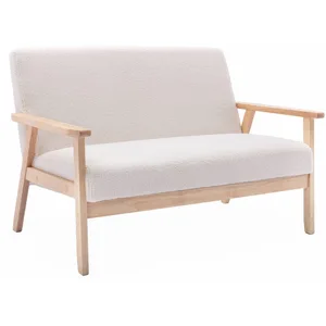 SWEEEK Banquette canapé en bois et tissu bouclette. Isak. L 114 x P 69.5 x H 73cm