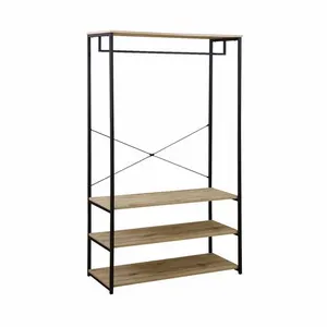 Comparateur de prix : SWEEEK Meuble d'entrée métal et décor bois 3 niveaux avec barre de penderie Loft