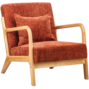 Nordlys Fauteuil de salon en bois massif et tissu terracotta pas cher