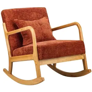 Nordlys Rocking chair en bois massif et tissu terracotta