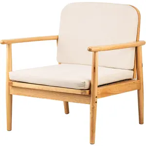 Nordlys Fauteuil de Salon Scandinave avec Structure Bois et Tissu Beige pas cher