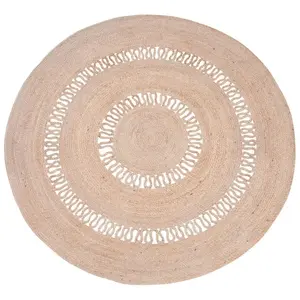 Nordlys Tapis rond en jute naturelle tissé marron 130 x 130 cm pas cher