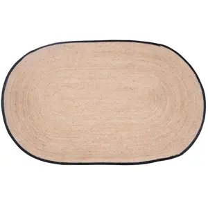 Nordlys Tapis ovale en jute naturelle tissé noir 150 x 90 cm pas cher