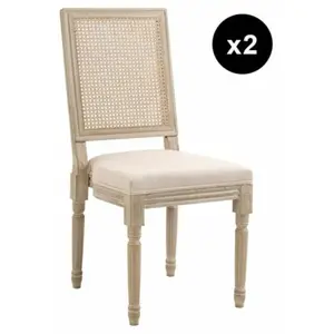 3S. x Home Lot de 2 chaises en bois massif et en tissu Beige pas cher