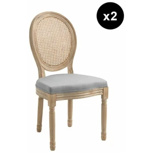 3S. x Home Lot de 2 chaises médaillon en bois massif et en tissu Gris foncé pas cher