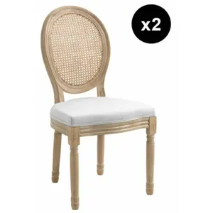 3S. x Home Lot de 2 chaises médaillon en bois massif et en tissu Gris clair pas cher