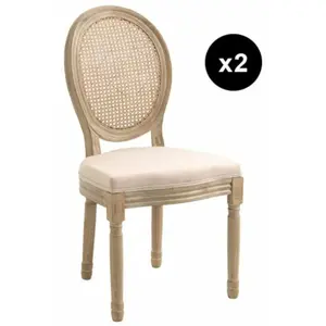 3S. x Home Lot de 2 chaises médaillon en bois massif et en tissu Beige pas cher