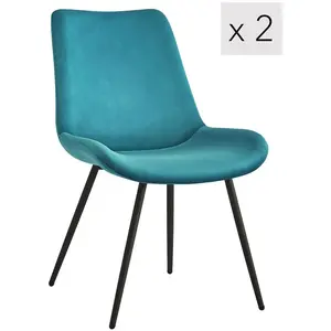 3S. x Home Lot de 2 chaises scandinaves en velours Bleu pas cher