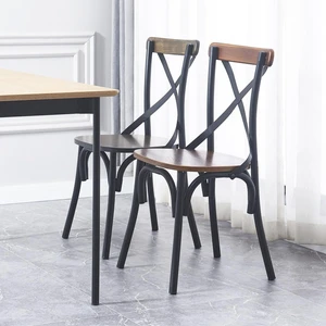 3S. x Home Lot de 2 chaises industrielles métal et bois Marron pas cher