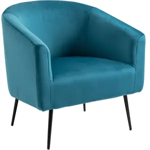 3S. x Home Fauteuil de salon design en Velours Bleu pas cher