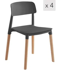 3S. x Home Lot de 4 chaises scandinaves Noires pas cher