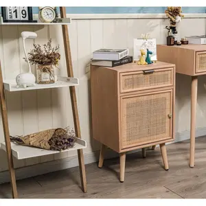 3S. x Home Table de chevet/appoint scandinave en bois et Cannage Rotin Marron pas cher