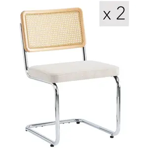 Nordlys Lot de 2 chaises industrielles metal cannage rotin beige pas cher
