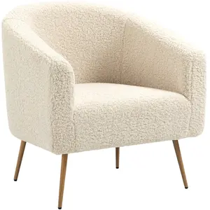 3S. x Home Fauteuil de Salon Scandinave Design Pieds Métal KIRUNA-BLANC BOIS