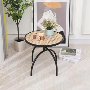 3S. x Home Console avec Pieds arrondis en Métal et Plateau en Rotin YOKI pas cher