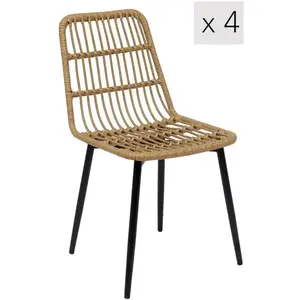 3S. x Home Nordlys - Lot de 4 Chaises Pieds Metal rotin pas cher